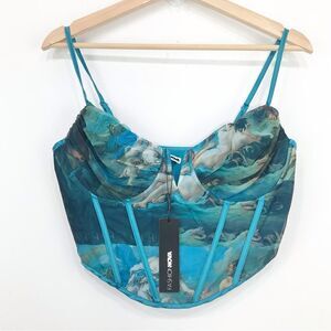 Fashion Nova Ever After Blue Heavenly Print Corset Crop Top NEW